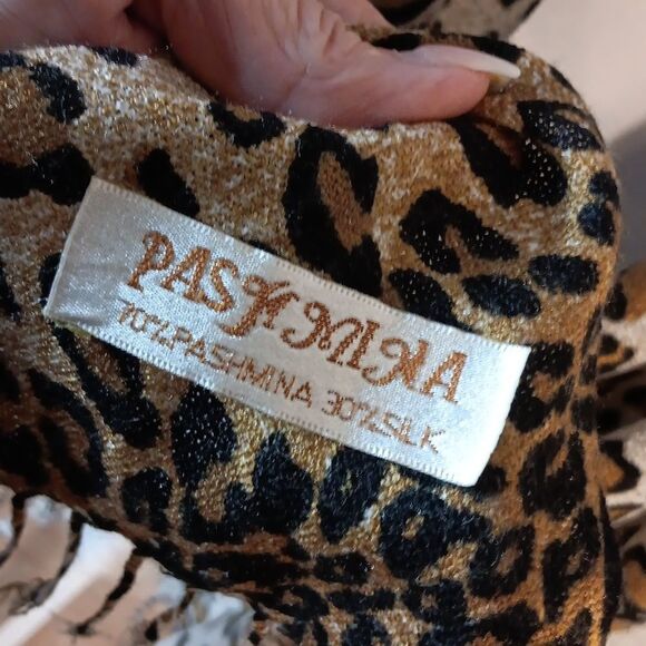 Pashmina Silk Leopard Print Scarf - Picture 3 of 4
